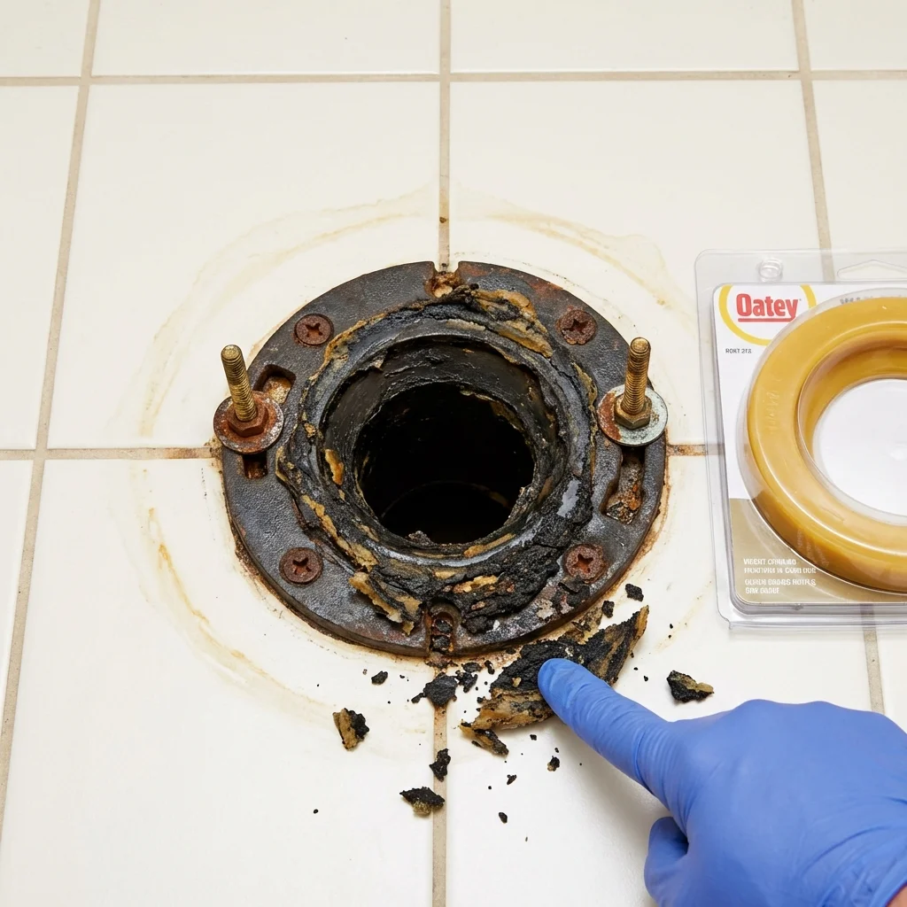 Failed wax ring showing water seepage at the base of a toilet in a Shamokin Dam, PA home