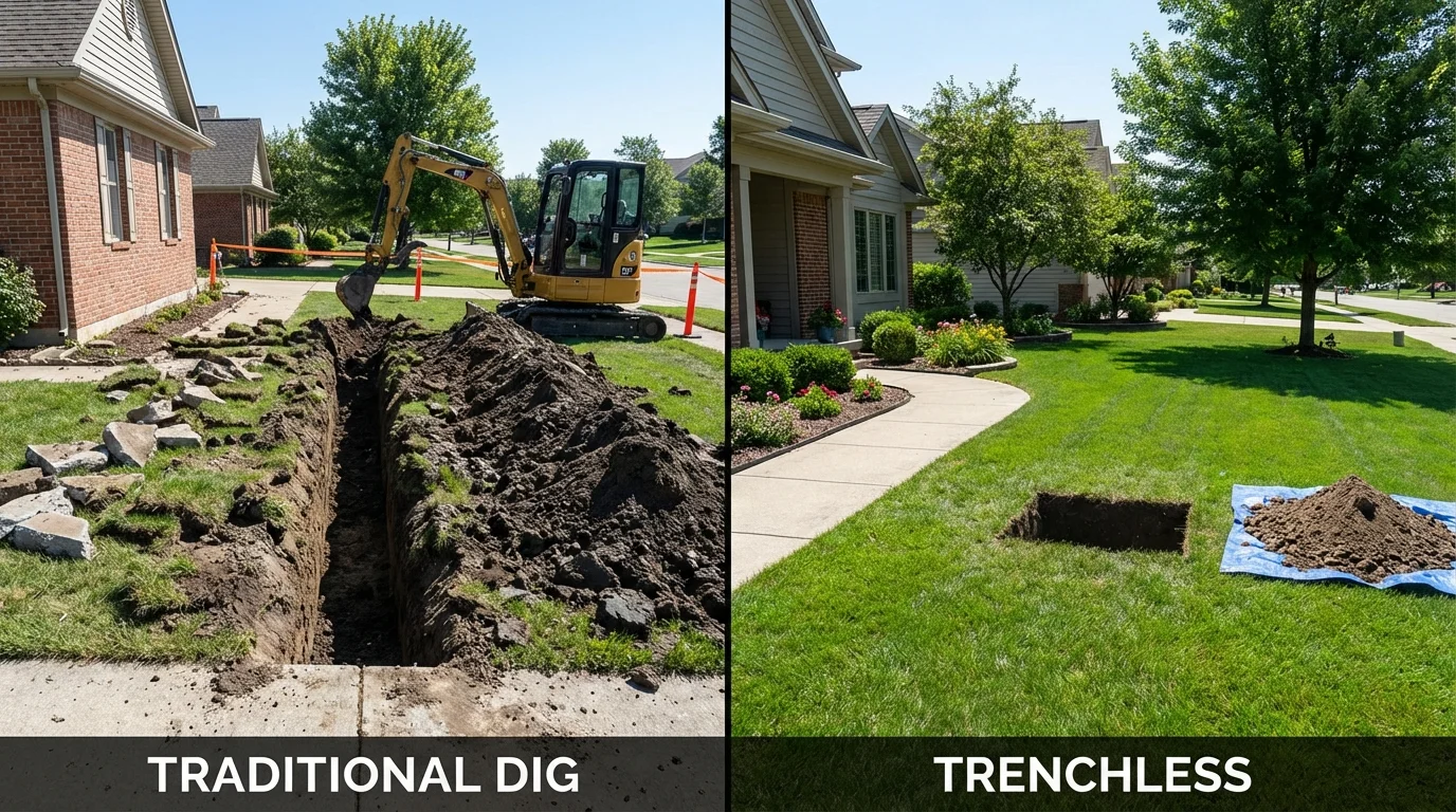 Trenchless sewer repair with minimal yard damage versus traditional excavation in Shamokin Dam, PA